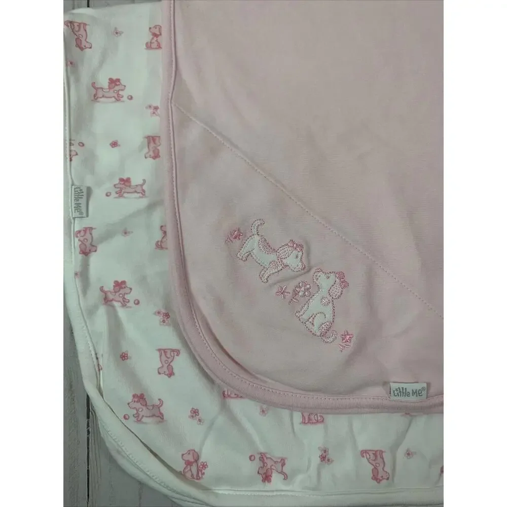 Little Me Baby Girls Pink White Puppy Dog‎ Receiving Blankets 2 Pack Cotton 1622